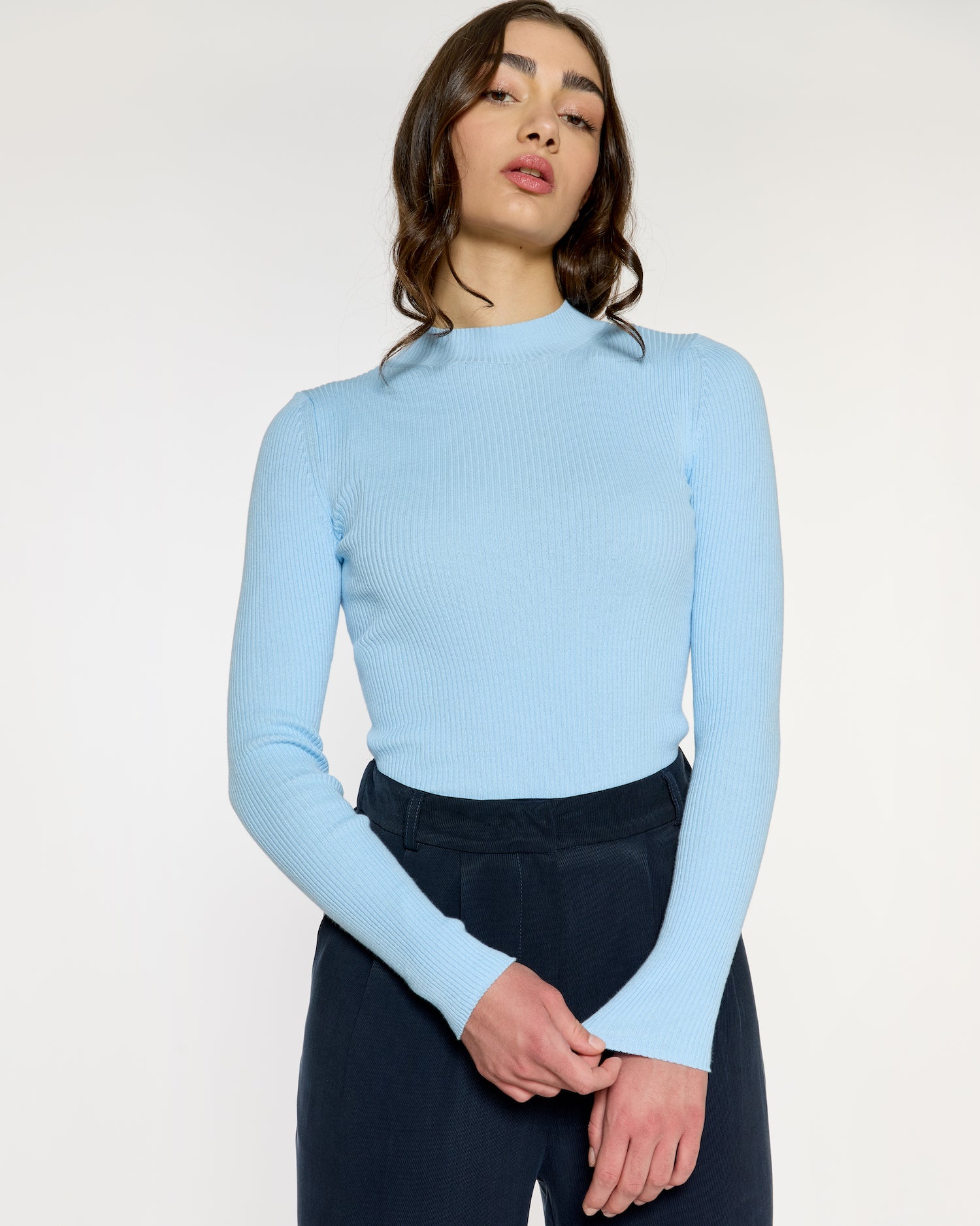 Mona Fine Knit Mock Neck Powder Blue dariad h