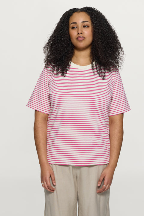 Basic Heavyweight T-Shirt Striped Ecru Pink 