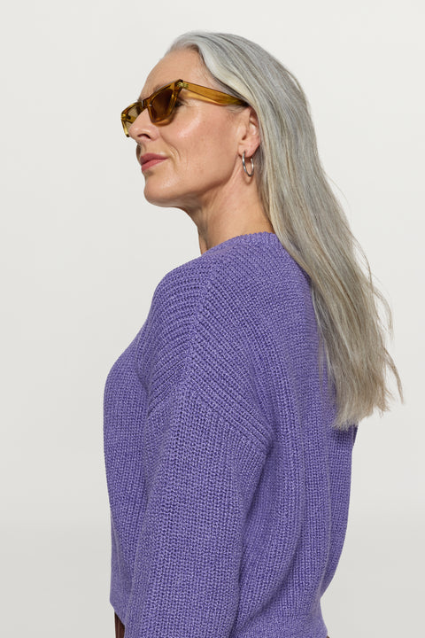 Mouline Cropped Knitted Jumper Multi Purple