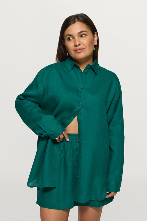 Jane Linen Shirt Emerald
