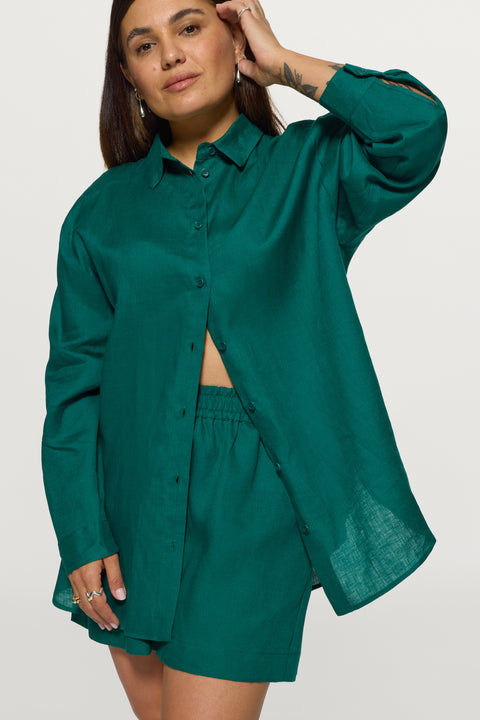Jane Linen Shirt Emerald