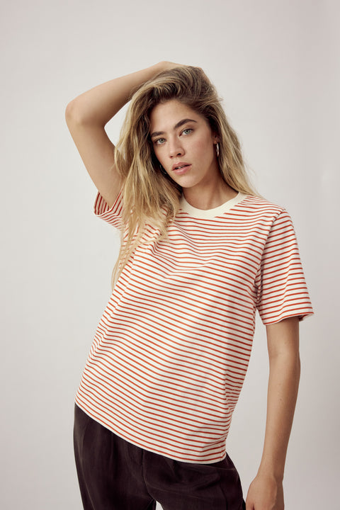 Ida Heavyweight T-Shirt Striped Ecru Orange