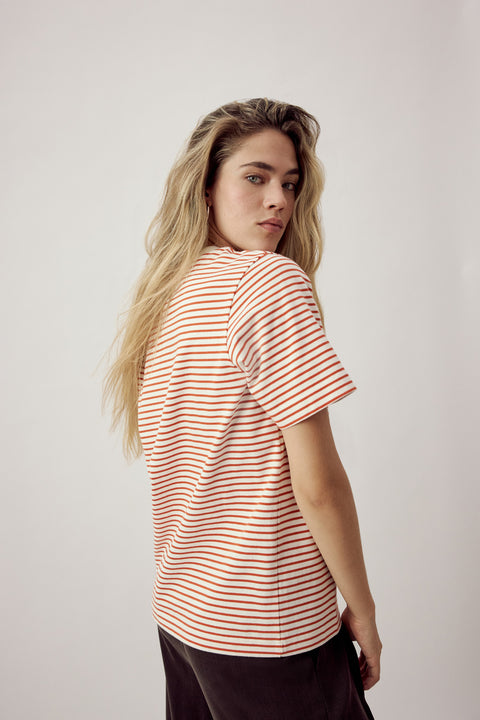 Ida Heavyweight T-Shirt Striped Ecru Orange