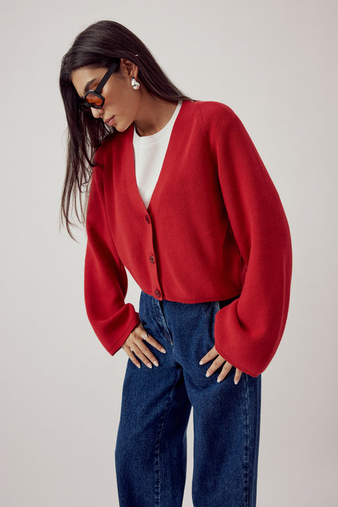 Samantha Cropped Cardigan Red