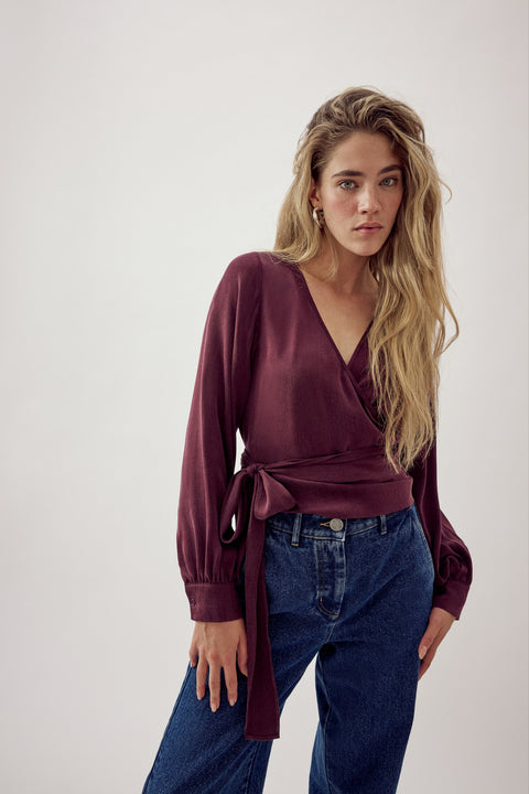 Nada Wrap Blouse Aubergine