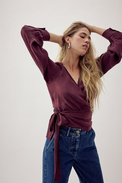 Nada Wrap Blouse Aubergine