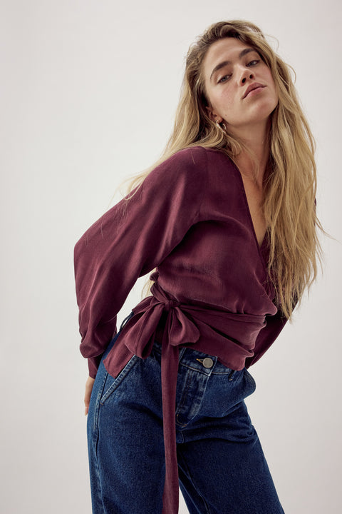 Nada Wrap Blouse Aubergine