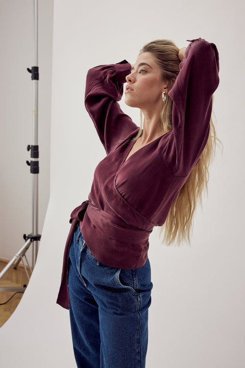 Nada Wrap Blouse Aubergine