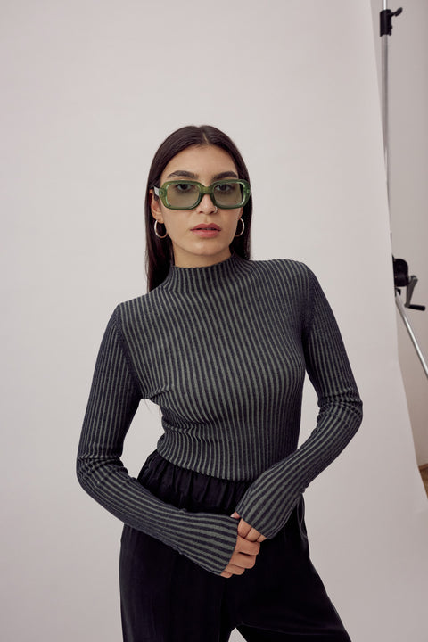 Asma Rib Turtleneck Dark Stripe