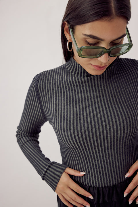 Asma Rib Turtleneck Dark Stripe