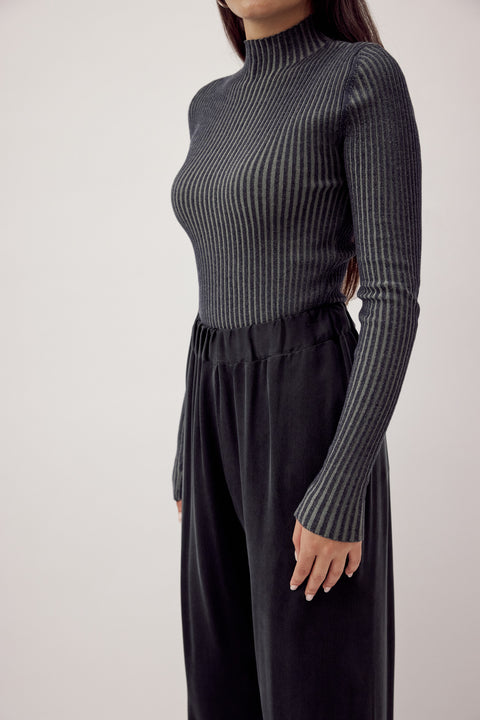 Asma Rib Turtleneck Dark Stripe