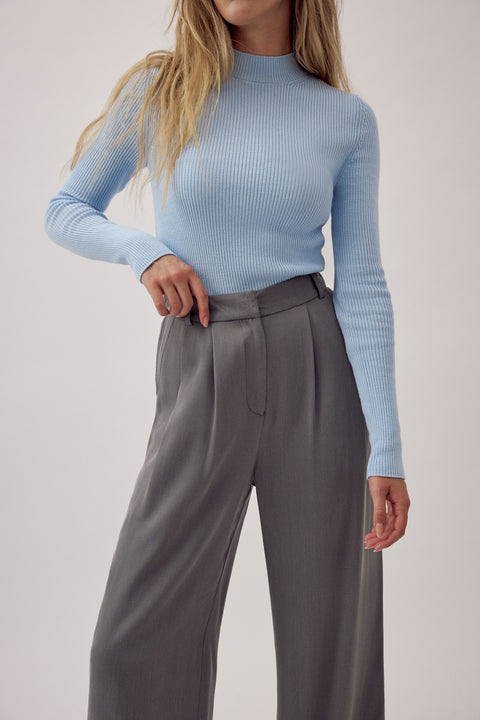 Mona Fine Knit Mock Neck Powder Blue