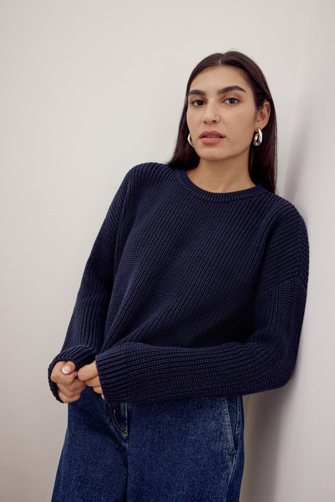 Bobbie Cropped Knitted Jumper Navy