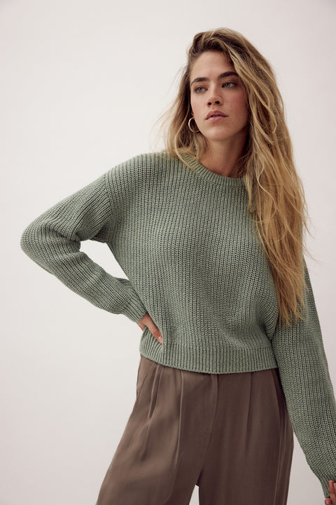 Mouline Cropped Knitted Jumper Multi Green