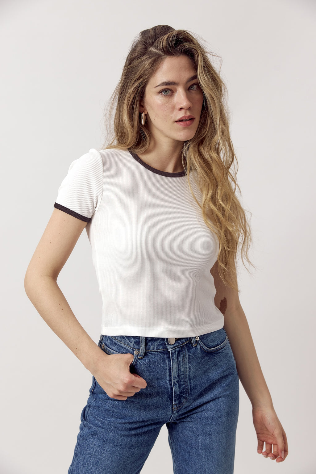 Valentina Rib Tee Cocoa Contrast