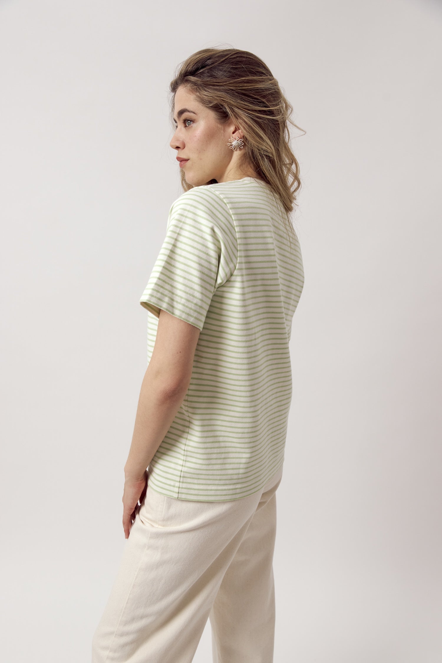 Ida Heavyweight T-Shirt Striped Ecru Lime