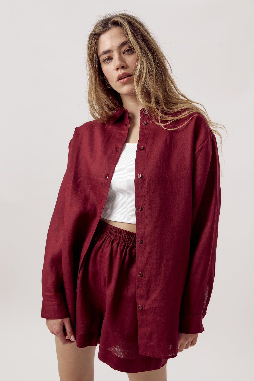 Jane Linen Shirt Cabernet