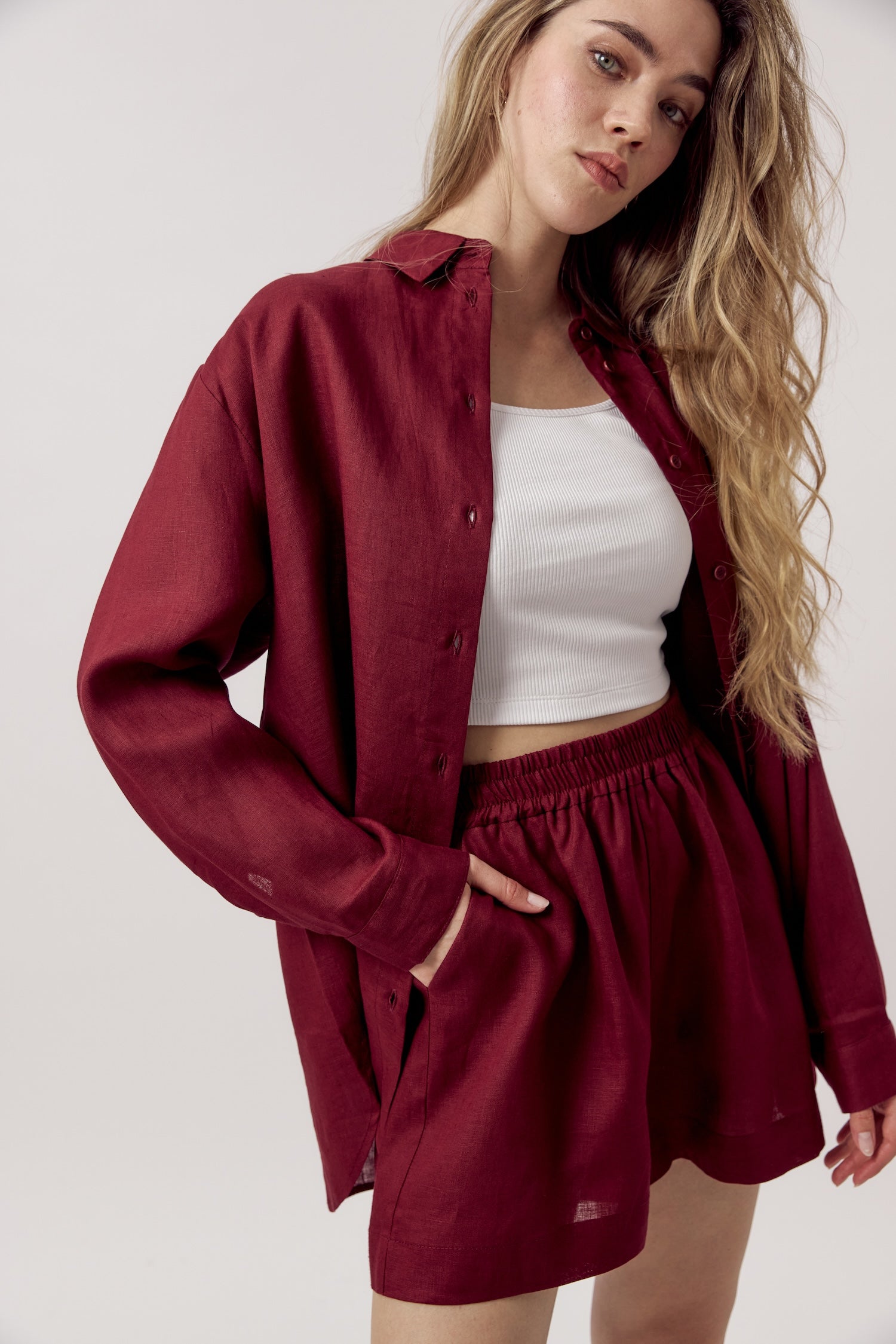Jane Linen Shirt Cabernet