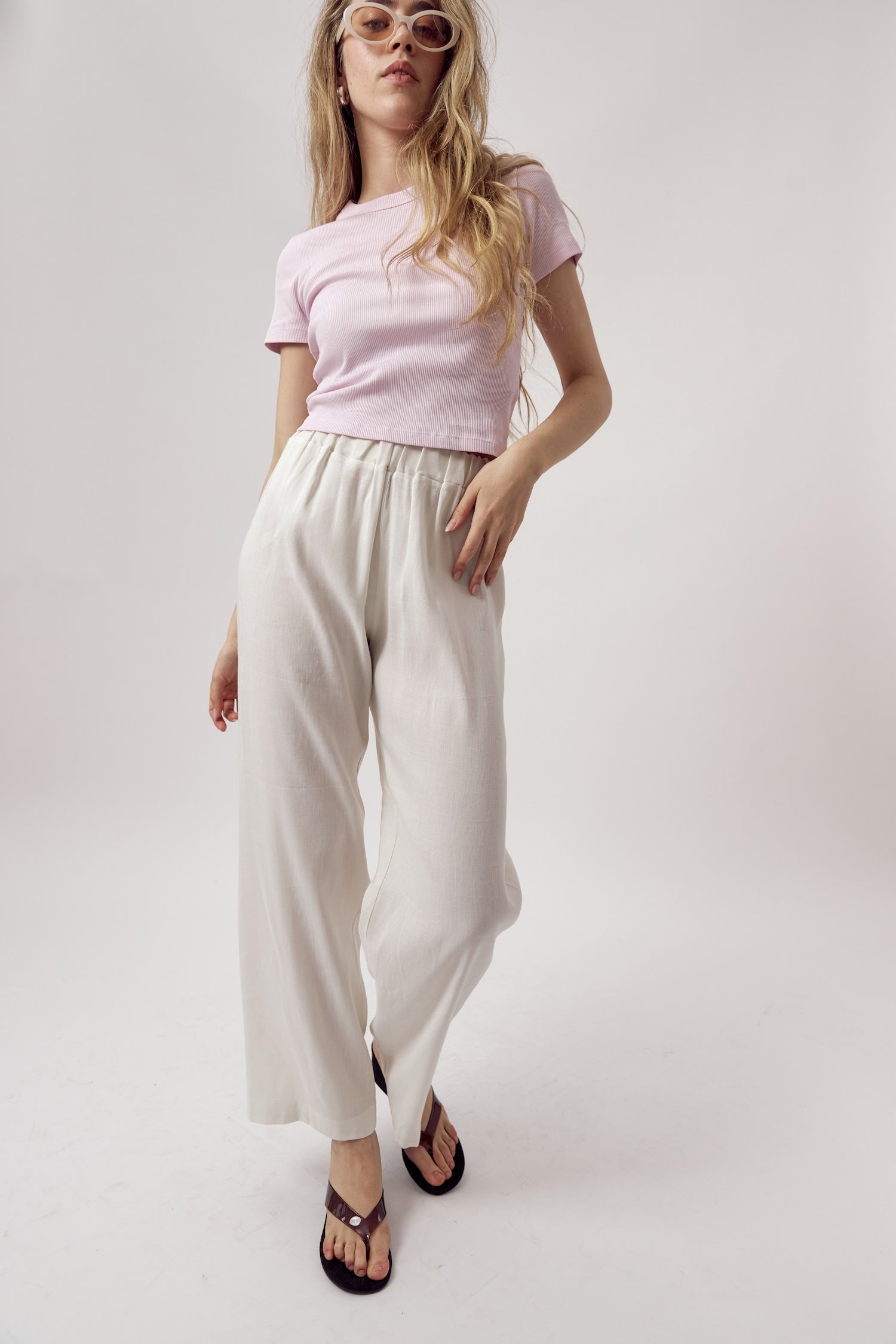 Ella Linen Pants Off White