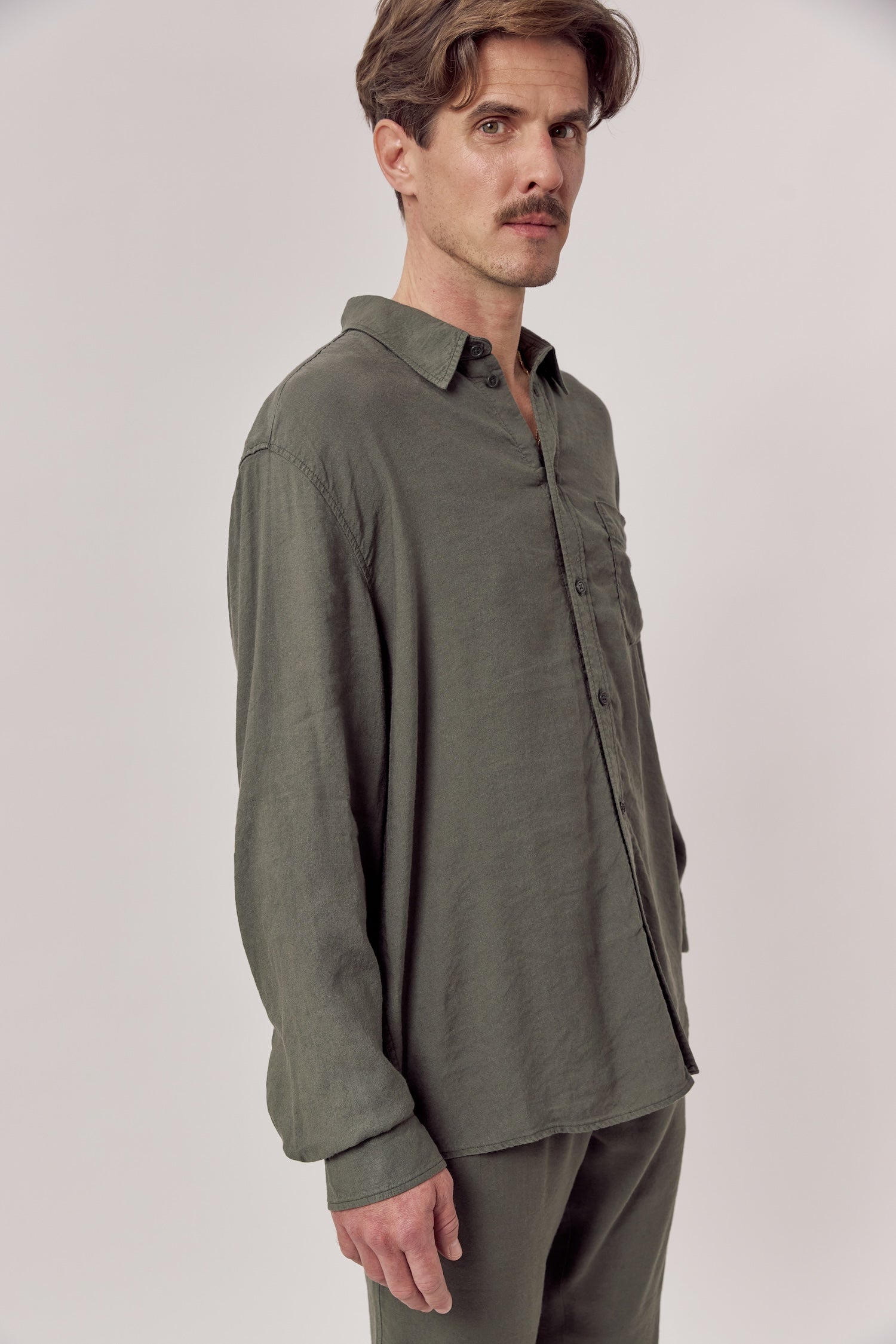 Navid Linen Blend Shirt Dusty Olive