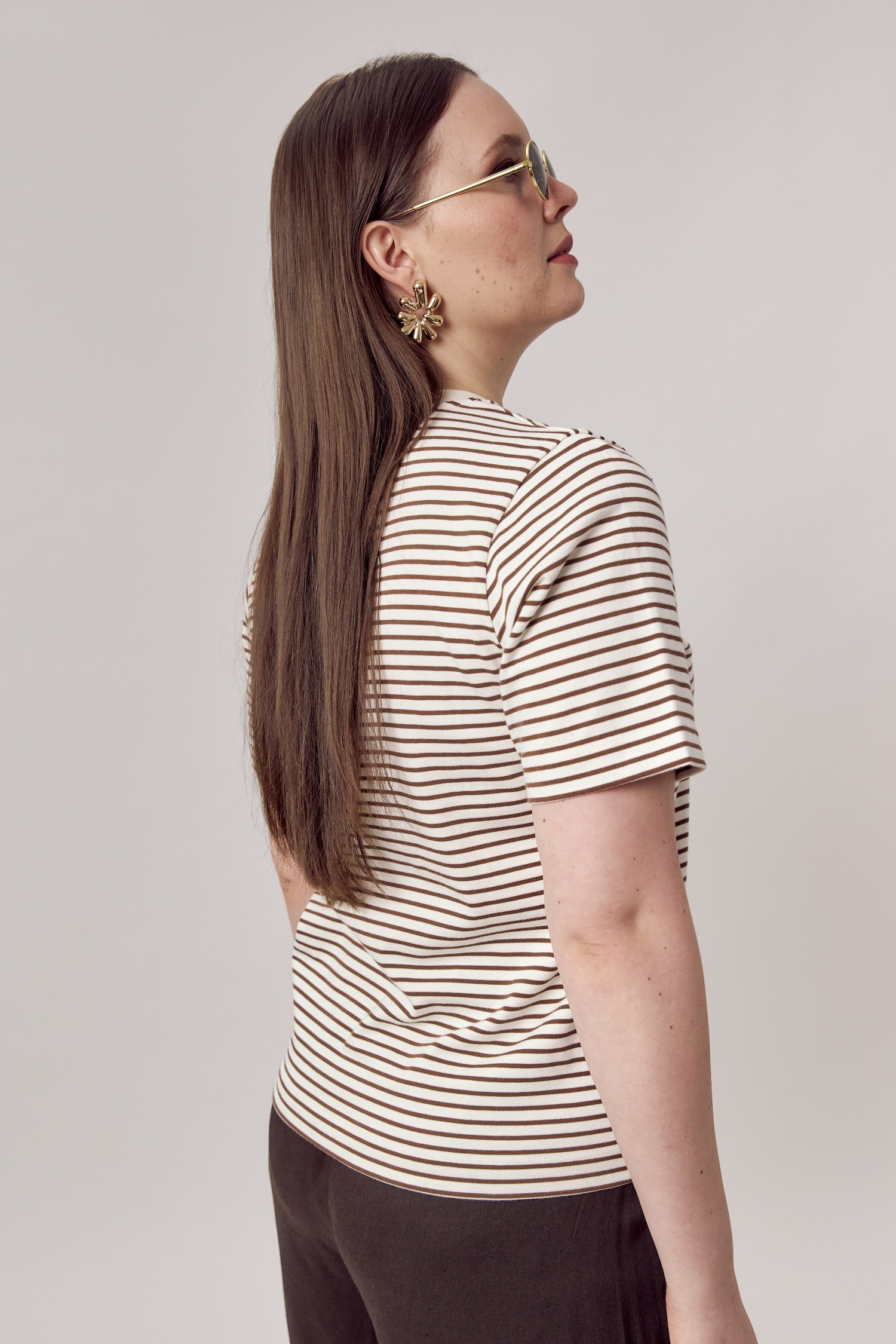 Ida Heavyweight T-Shirt Striped Ecru Brown