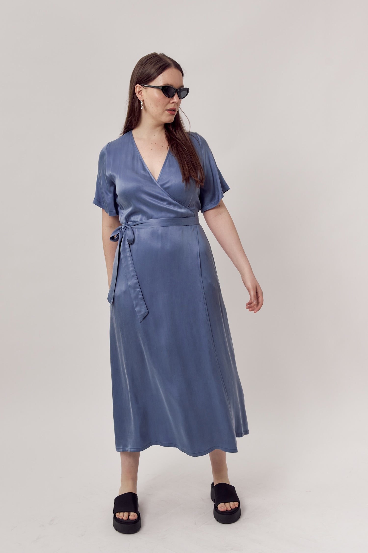 Jaqi Wrap Dress Dusty Blue
