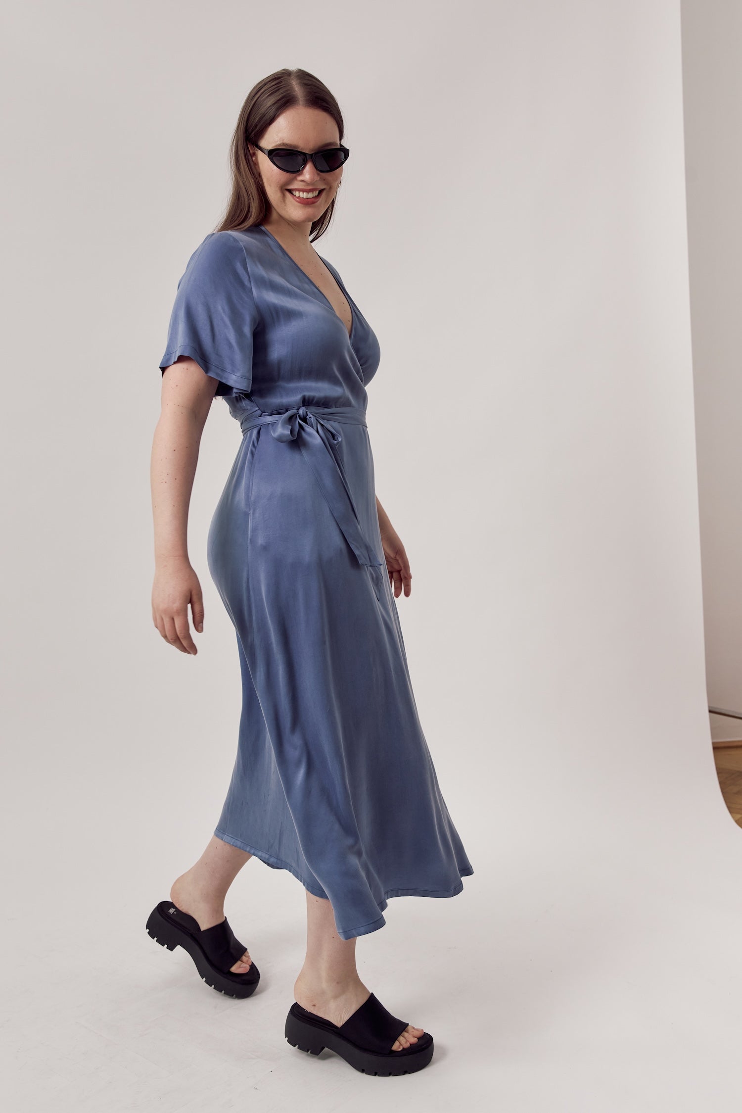 Jaqi Wrap Dress Dusty Blue