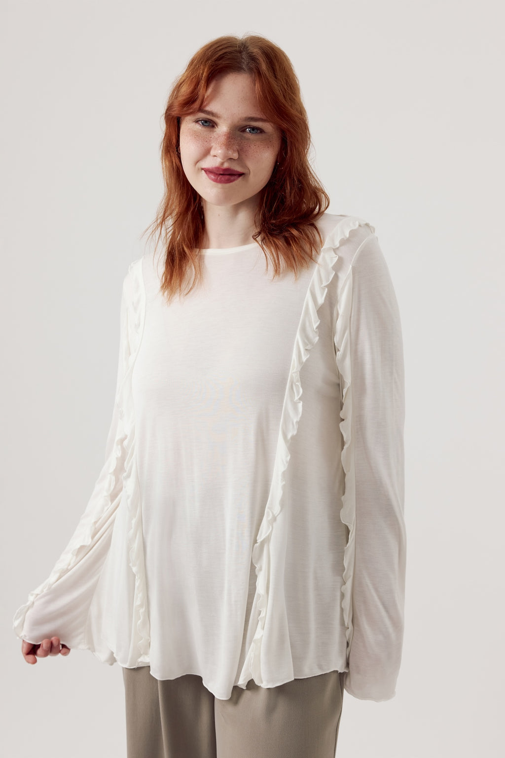 Lara Ruffle Top Ecru