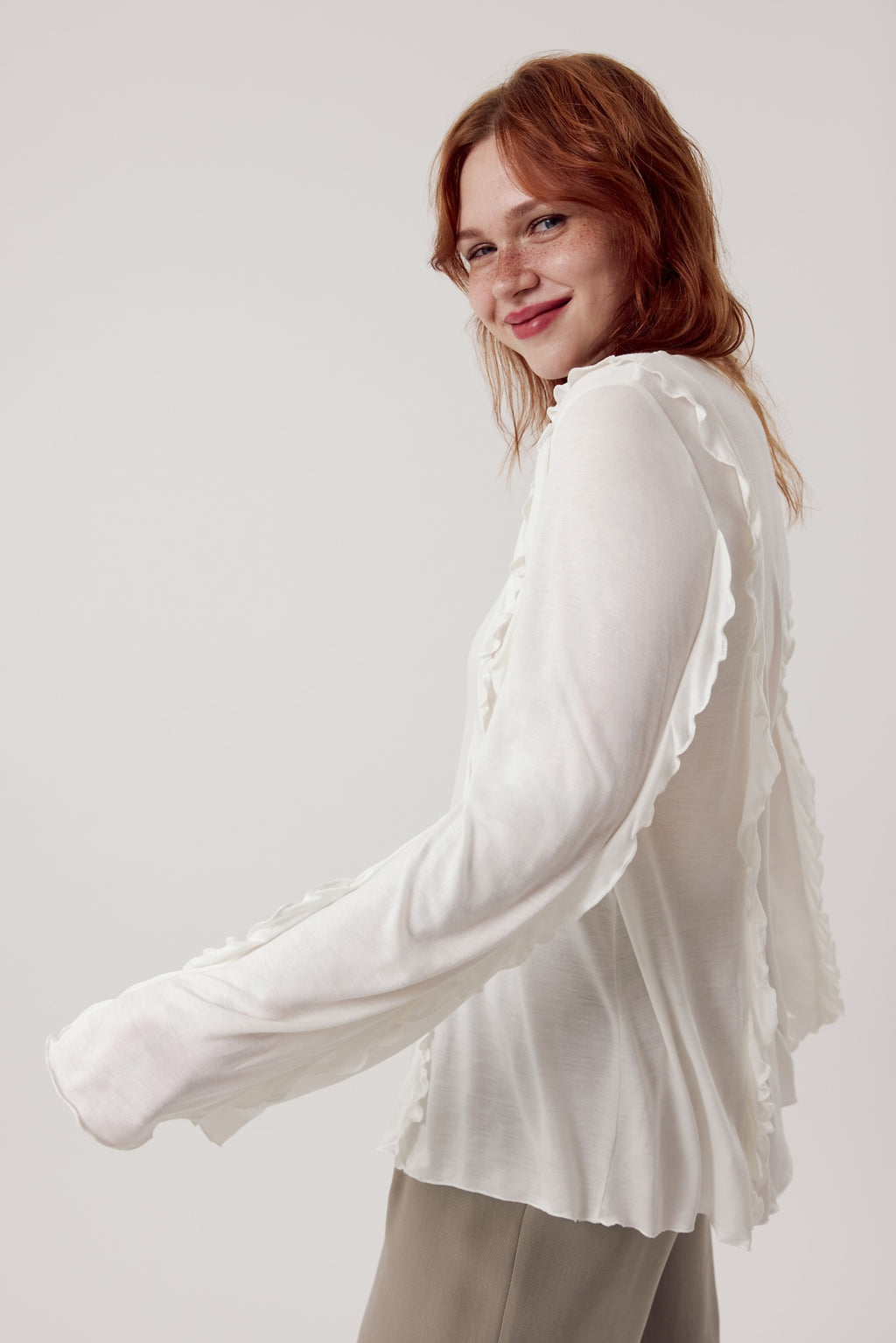 Lara Ruffle Top Ecru