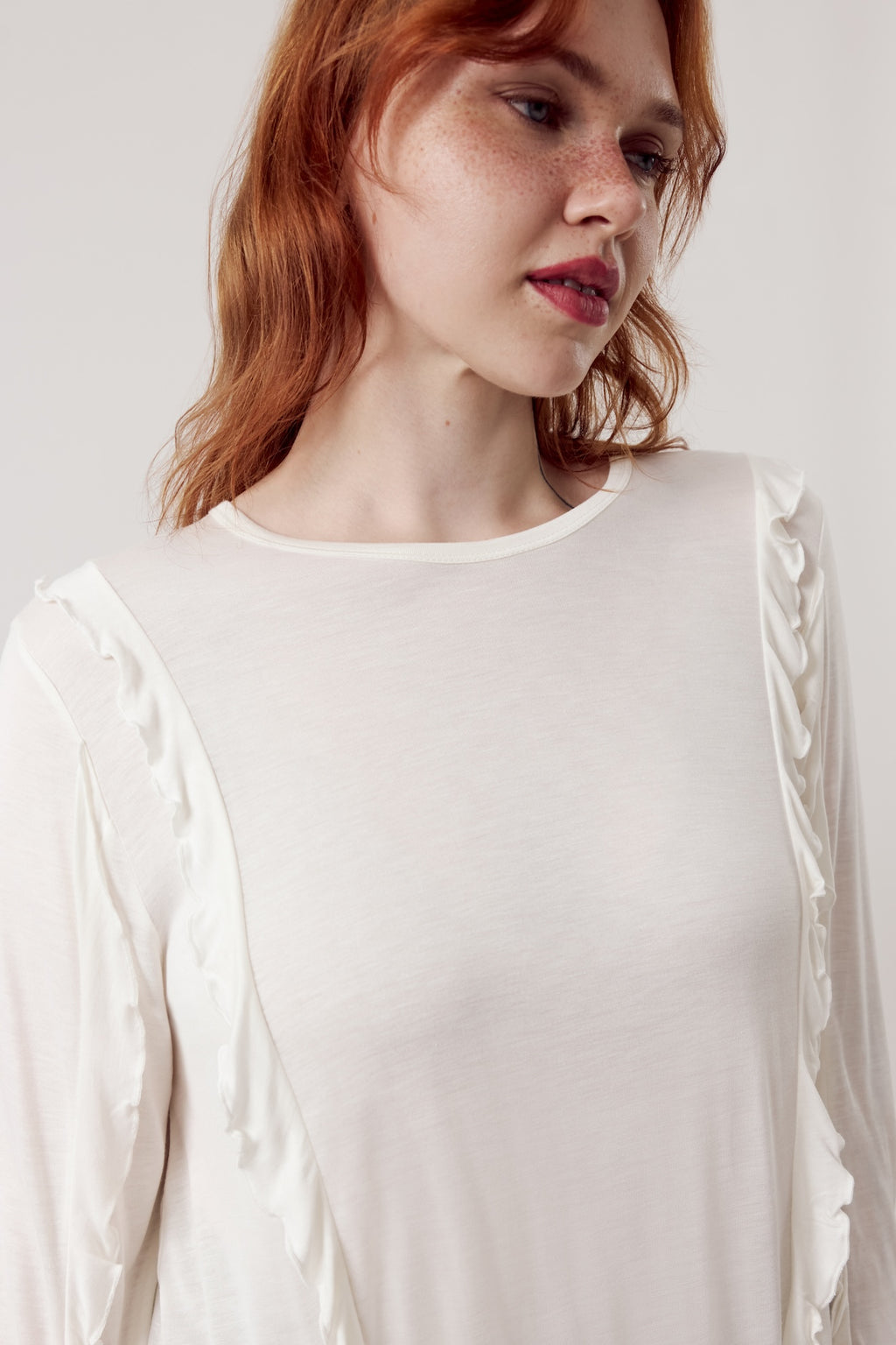 Lara Ruffle Top Ecru