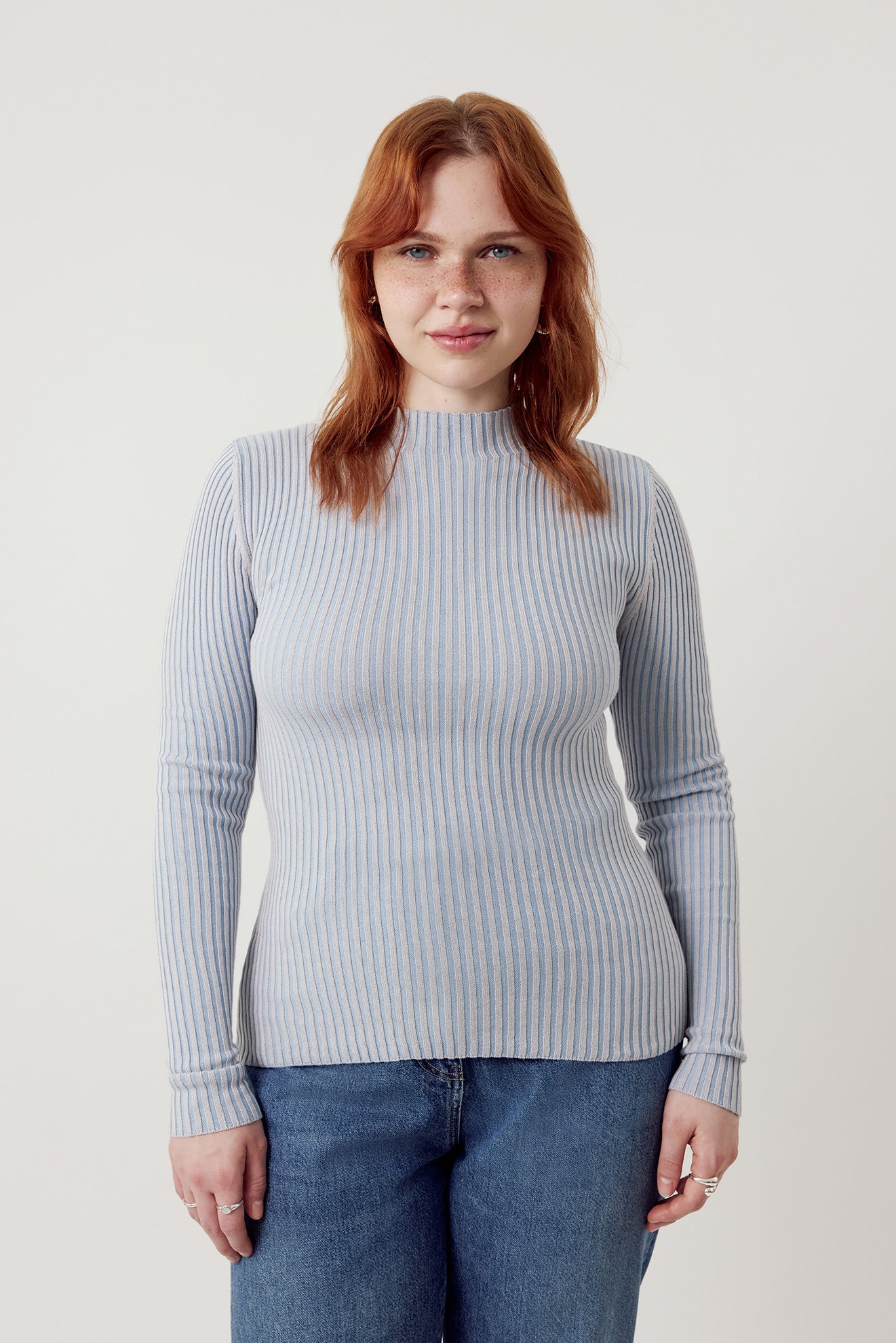 Asma Rib Turtleneck Light Stripe