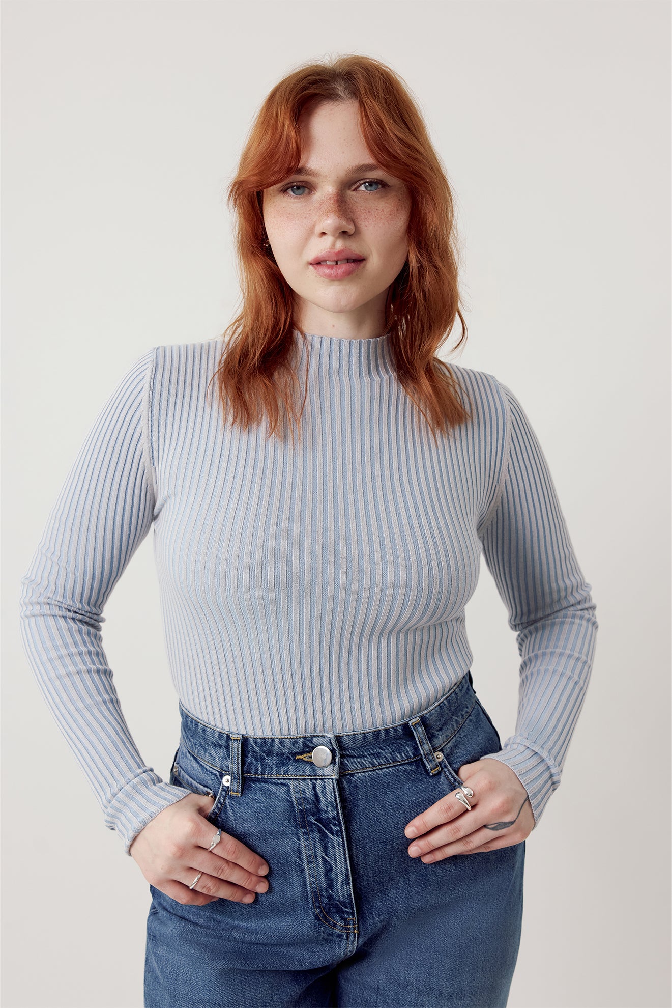 Asma Rib Turtleneck Light Stripe