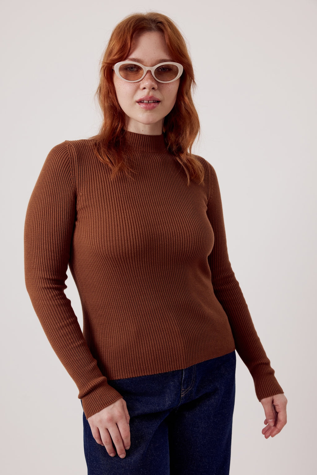 Mona Fine Knit Mock Neck Cinnamon