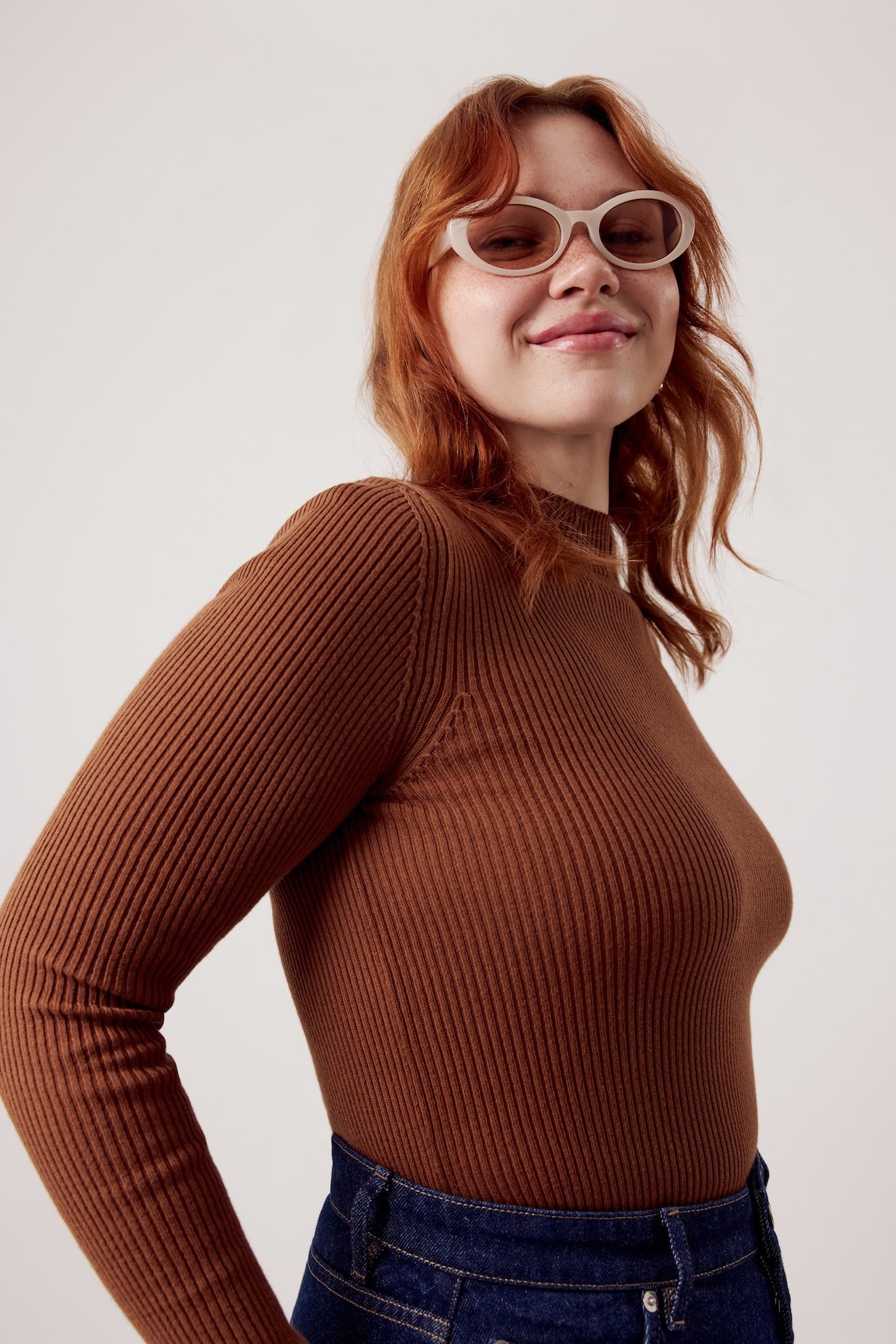 Mona Fine Knit Mock Neck Cinnamon