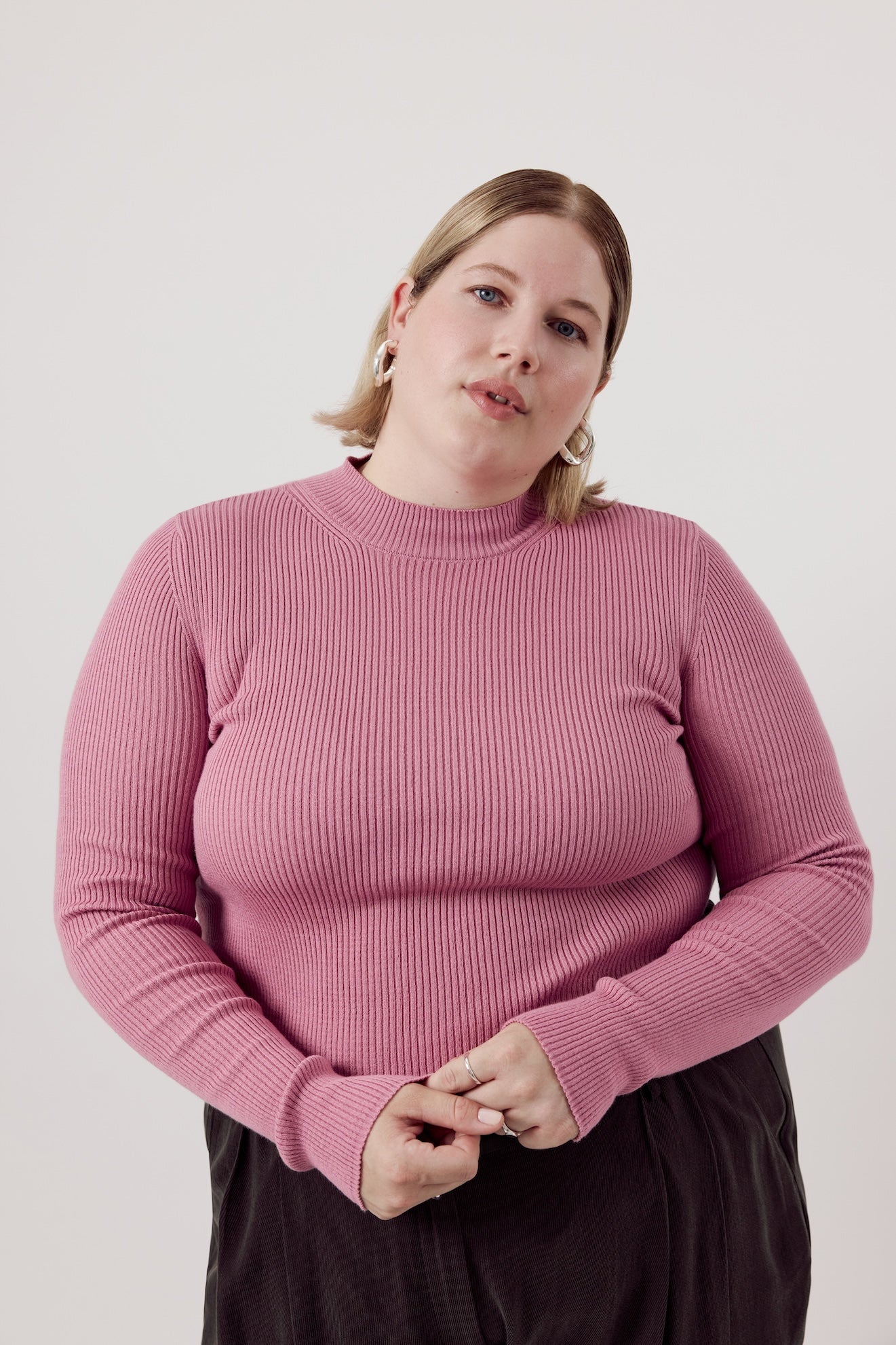 Mona Fine Knit Mock Neck Dusty Bloom