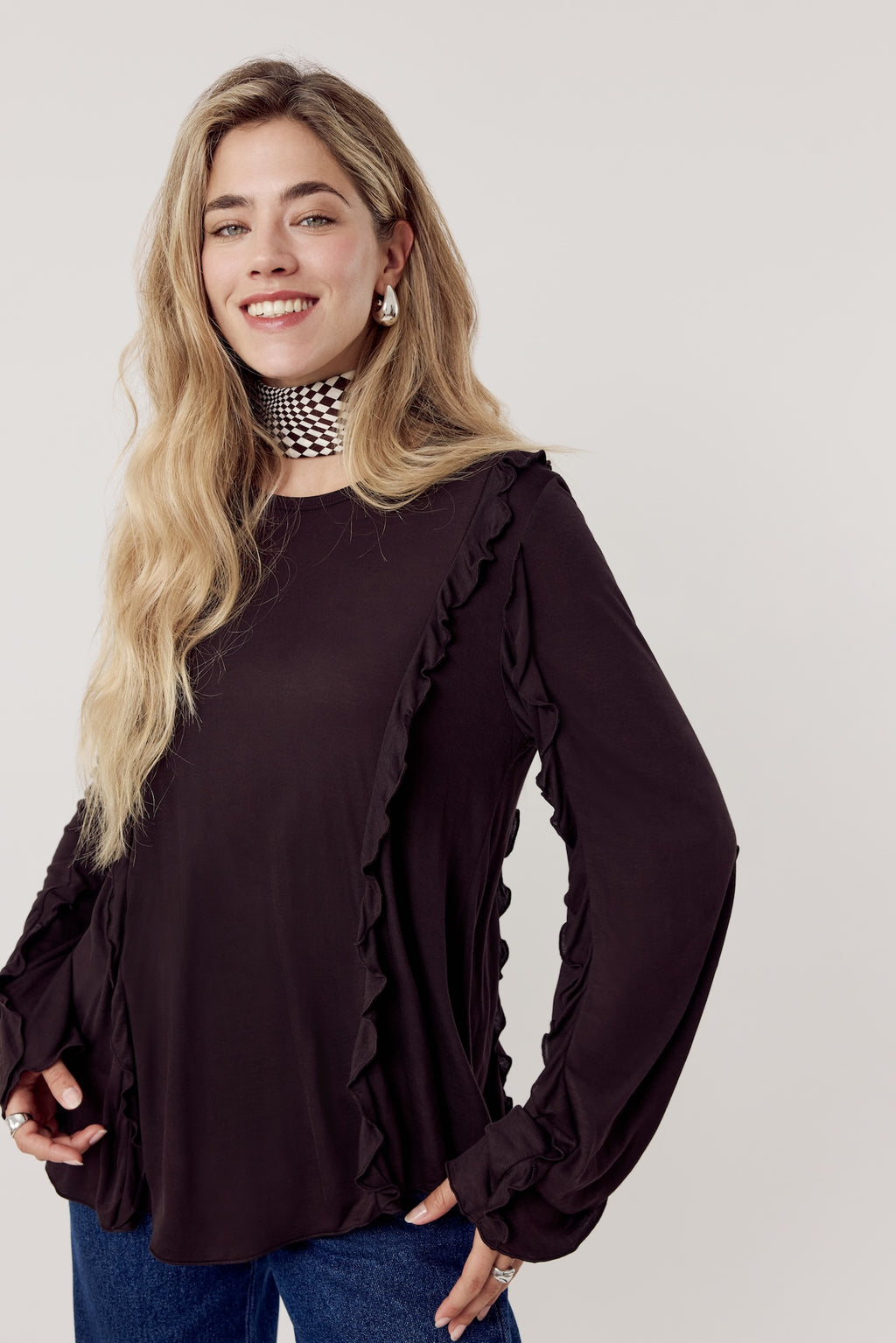 Lara Ruffle Top Dark Chocolate