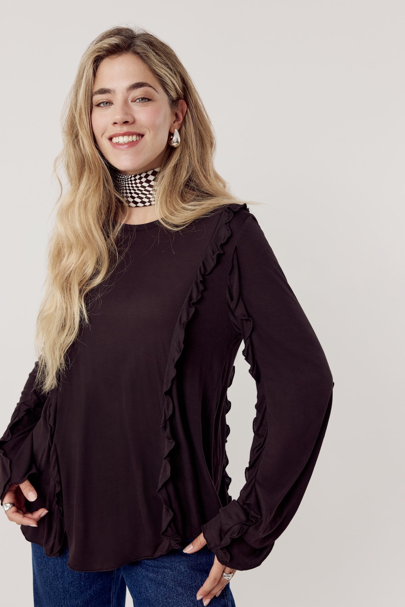 Lara Ruffle Top Dark Chocolate