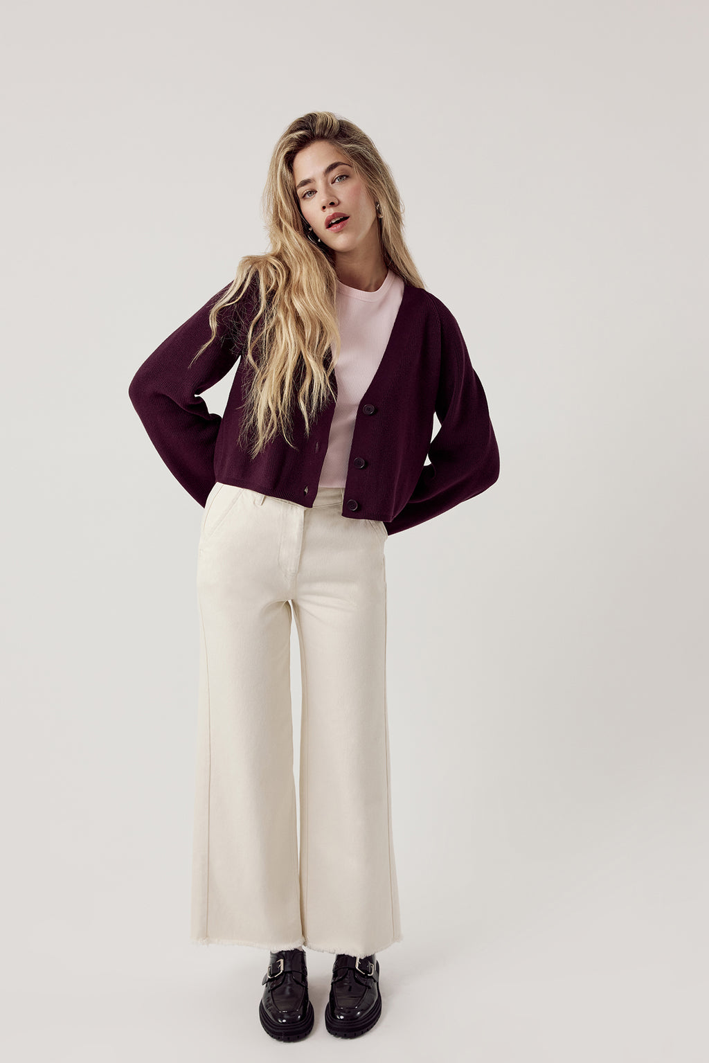 Samantha Cropped Cardigan Aubergine