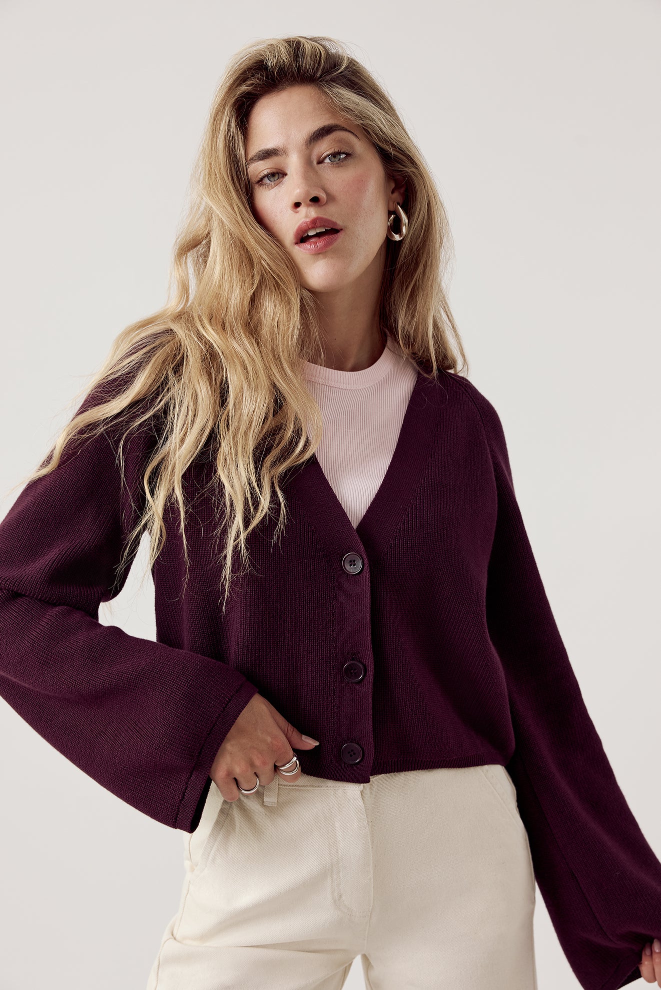 Samantha Cropped Cardigan Aubergine