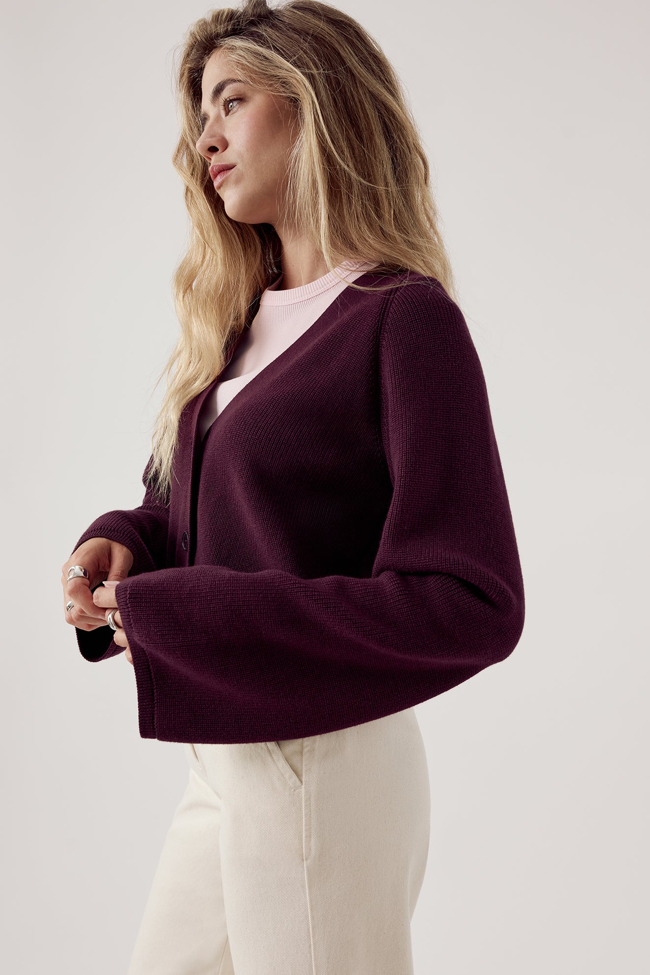 Samantha Cropped Cardigan Aubergine