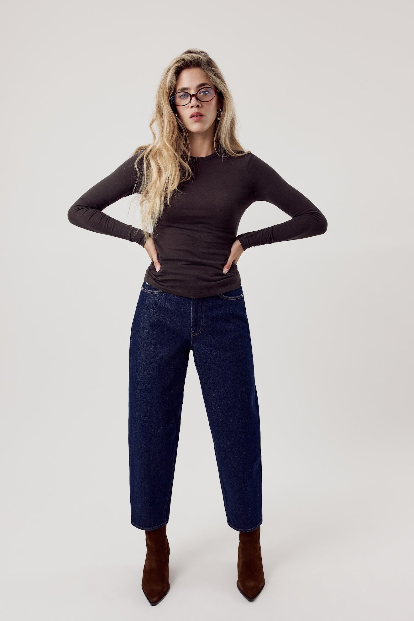 Barrel Leg High Waist Jeans Dark Blue