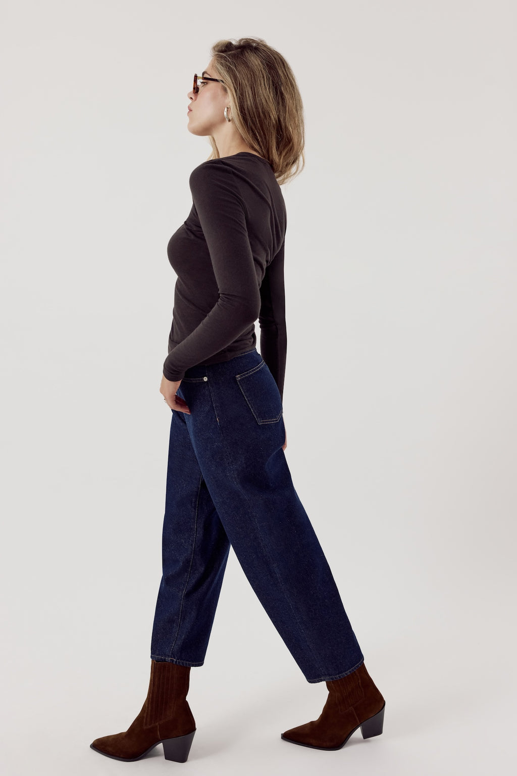 Barrel Leg High Waist Jeans Dark Blue