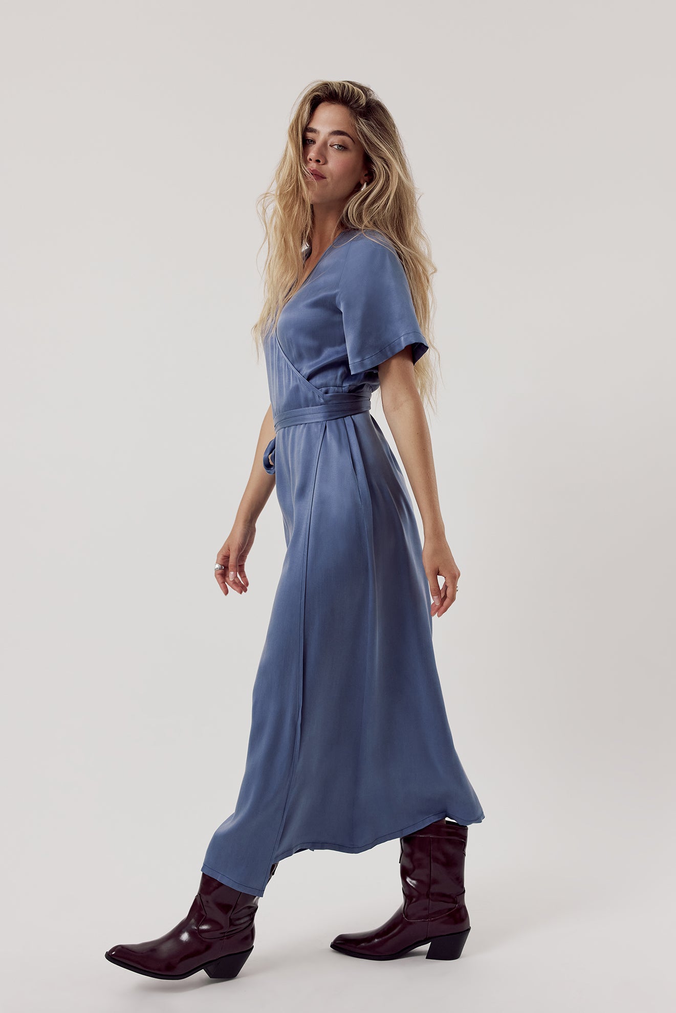 Jaqi Wrap Dress Dusty Blue