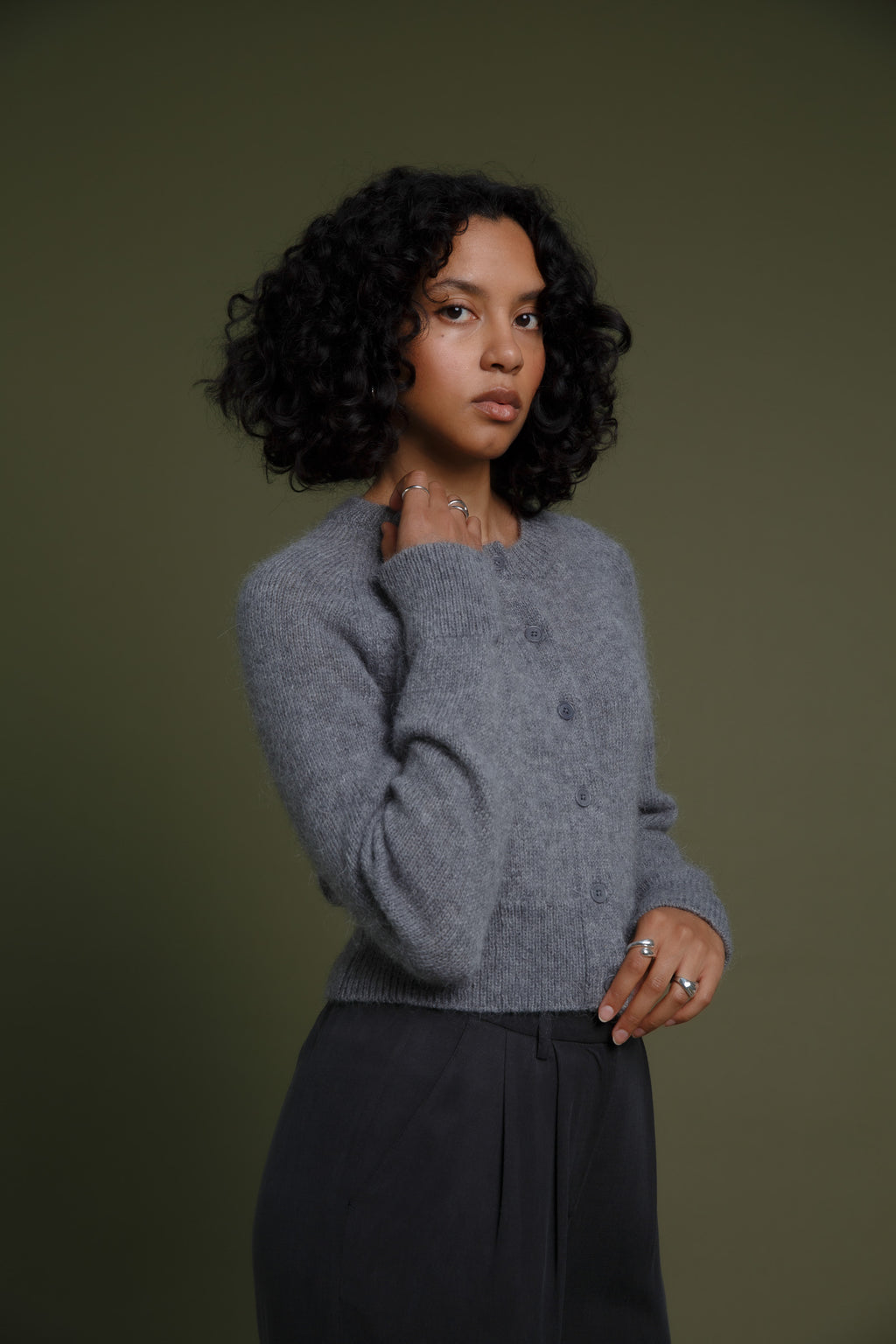 Momo Recycled Wool Mohair Cardigan Grey