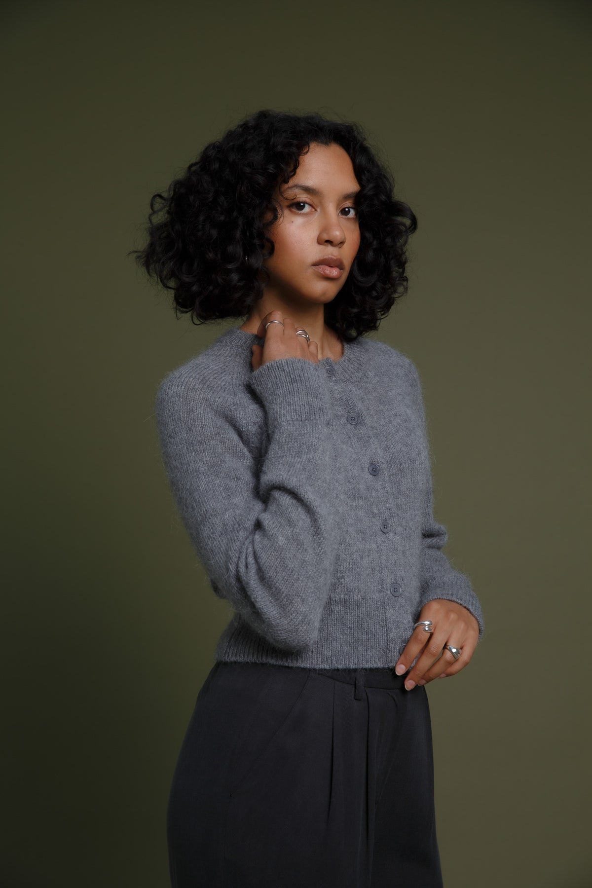 Momo Recycled Wool Mohair Cardigan Grey