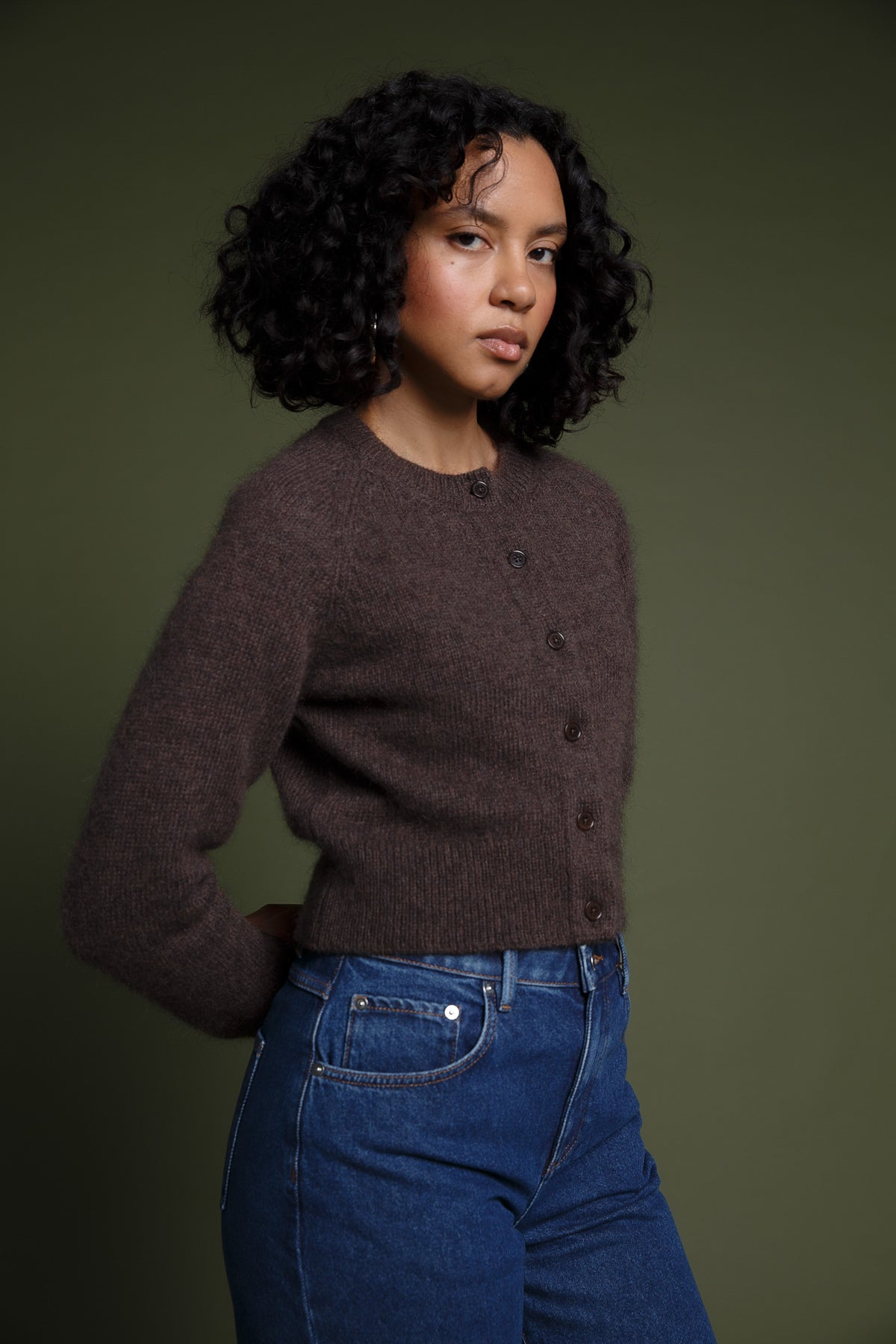 Momo Recycled Wool Mohair Cardigan Dark Chocolate