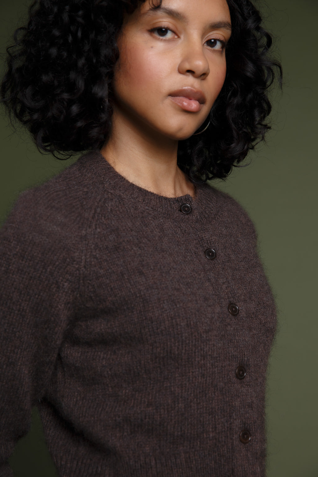 Momo Recycled Wool Mohair Cardigan Dark Chocolate