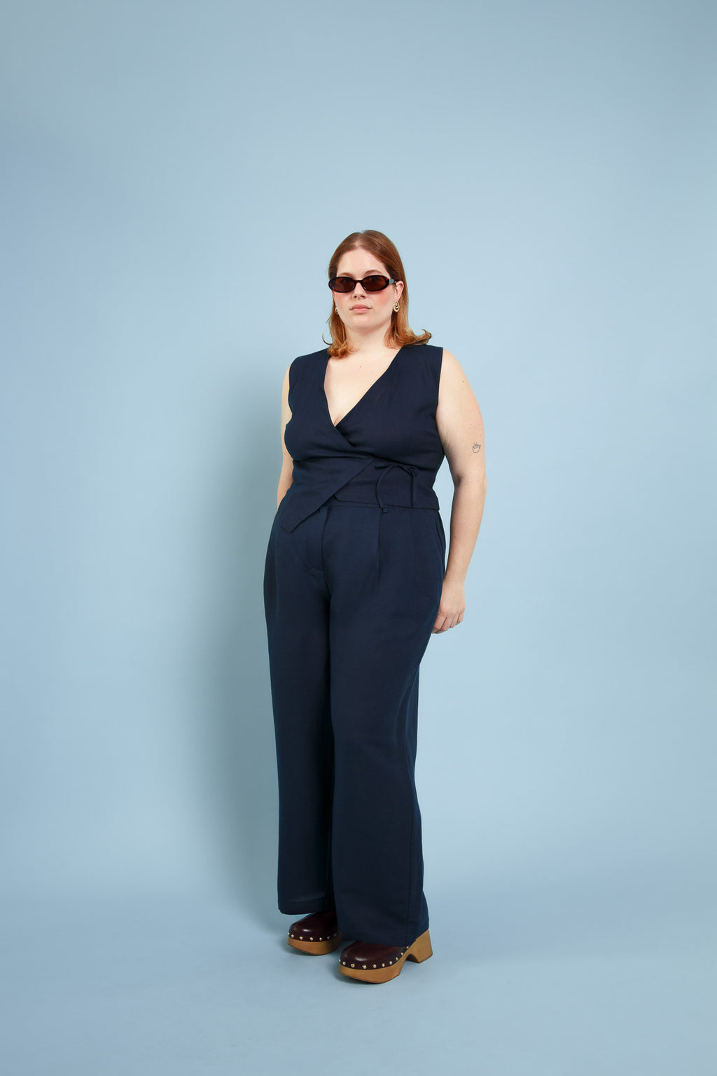 Rosi Linen Wrap Vest Navy