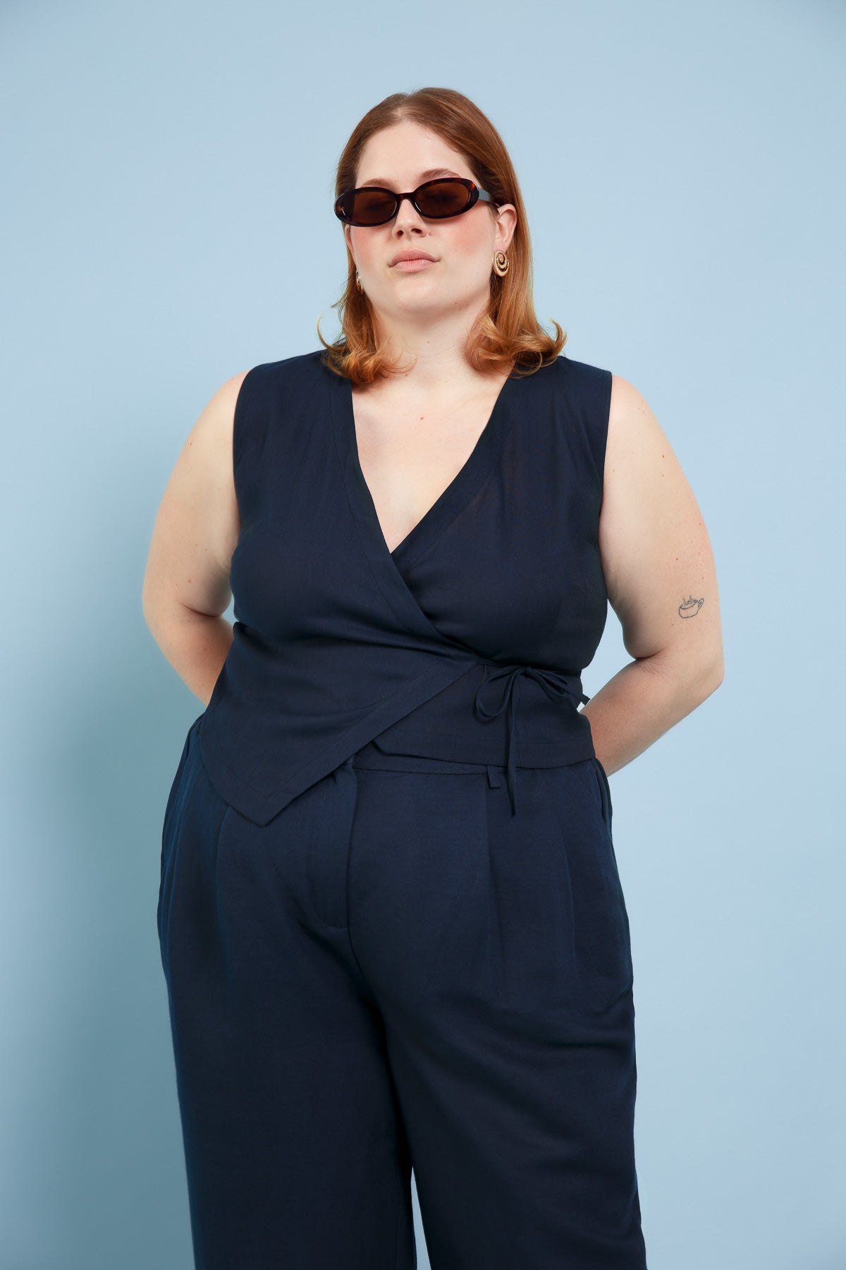 Rosi Linen Wrap Vest Navy