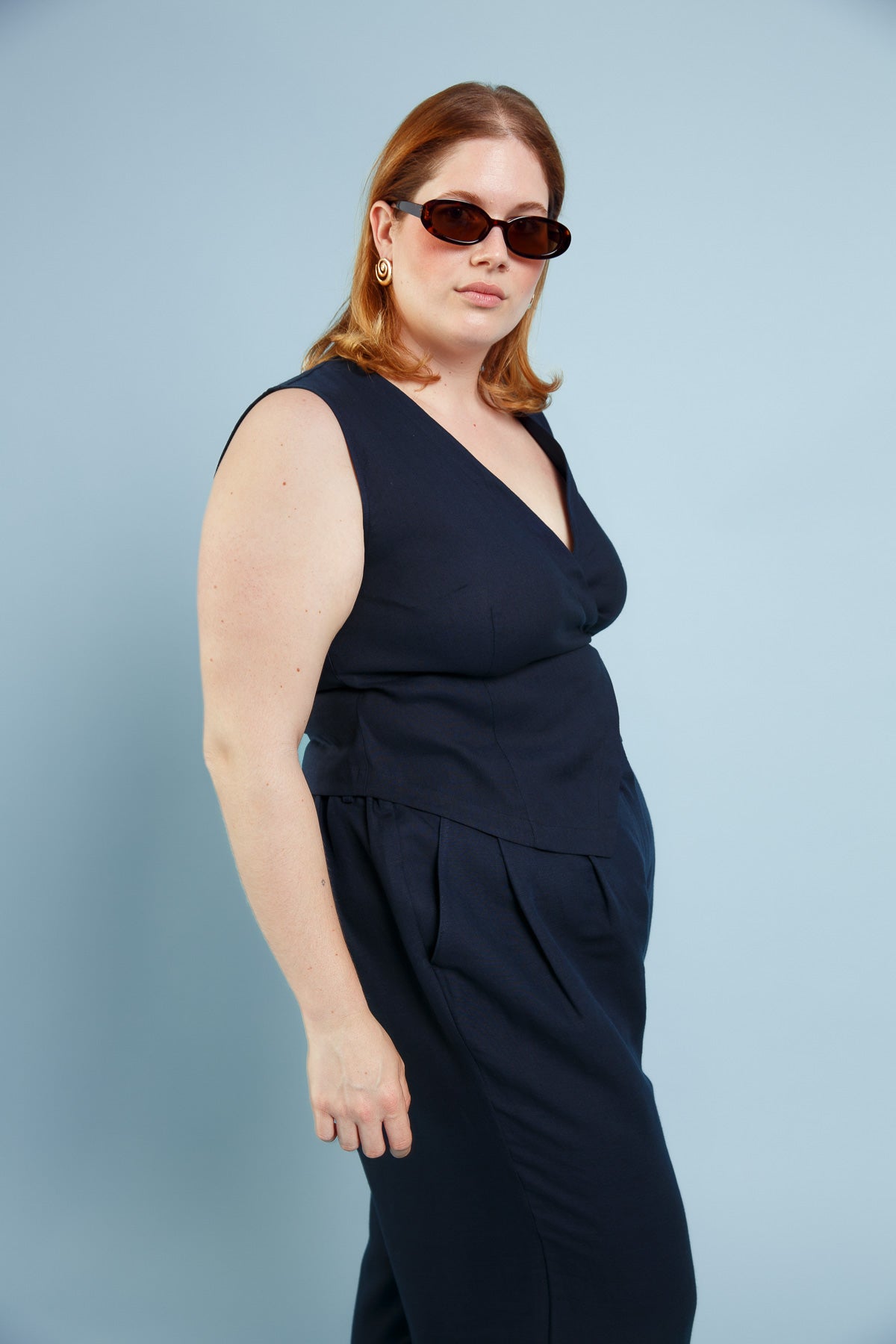 Rosi Linen Wrap Vest Navy